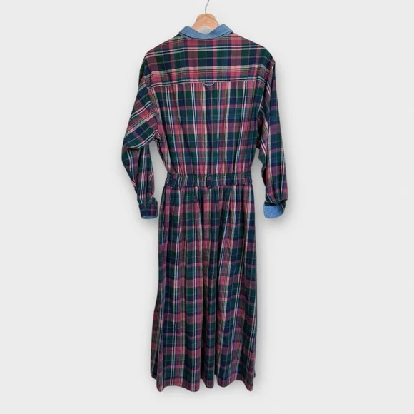 Eddie Bauer Vintage Plaid Flannel Maxi Dress – Collared Button-Down, Prairie - Picture 2 of 4